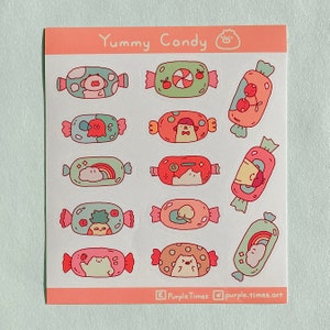 Juicy Candy Sticker Sheet | Cute Journaling & Scrapbook Stickers | Kawaii Candy Stickers | Colorful Sticker Sheet