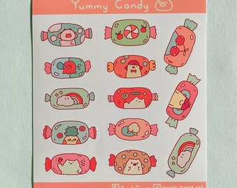 Juicy Candy Sticker Sheet | Cute Journaling & Scrapbook Stickers | Kawaii Candy Stickers | Waterproof Sticker Sheet