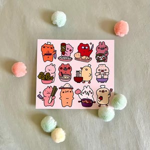 Cartoon Cooking Animals Art Print | Digital Illustration | Kawaii Art Print | Cute Foodie Gift | Card Stock Paper image 1