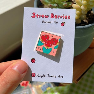 Kawaii Strawberry Friends Pin | Cute Hard Enamel Pin | Sweet Strawberry Accessories for Bags