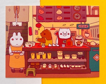 Kawaii Dumpling House Art Print: Anime Asian Wall Art, Dorm Decor