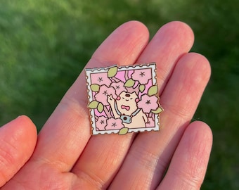 Pin de esmalte con sello de gato y flor de Sakura / Diseño de pin de solapa estilo japonés kawaii / Regalo para mejores amigos