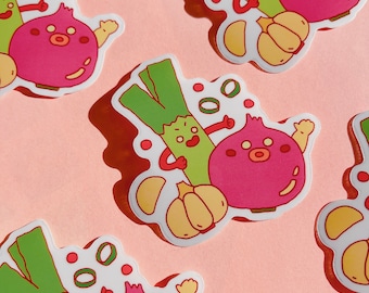 Onion and and Scallion Sticker | Cute Asian Food Sticker | Water Bottle Sticker | Cute Laptop Sticker | Water Proof Vinyl Sticker