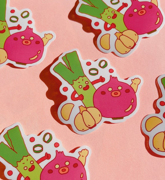 Onion and and Scallion Sticker | Cute Asian Food Sticker | Water Bottle Sticker | Cute Laptop Sticker | Water Proof Vinyl Sticker