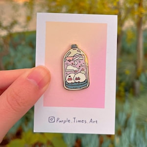 Celestial Sheep Enamel Pin: Kawaii Pink Galaxy Bottle Pin