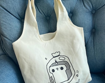 Minimalist Bag with Inner Zipper Pockets | Cute Canvas Bread Bag | Aesthetic Grocery Tote | Perfect Gift for Food Lover & Bakery Enthusiast