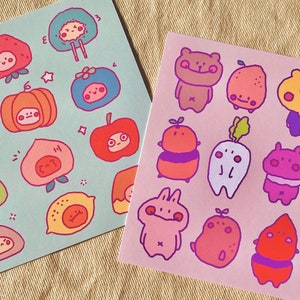Impression d'art de fruits et légumes | Art esthétique kawaii sur papier cartonné | postale mignonne de style d'Anime | Oeuvre d'art kawaii | Cadeau pour les enfants