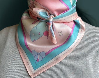 Mulberry Silk Scarf: Colorful Bakery Print, Elegant Head Wrap (25" x 25")