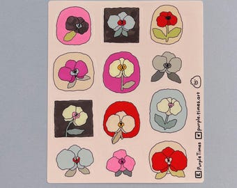 Adorable Orchid Flower Sticker Sheet | Kawaii Journaling Stickers | Cute Scrapbook Stickers | Flower Stickers