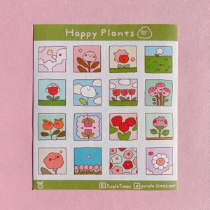 Happy Plants, Flowers & Fruits Sticker Bogen | Niedliche Kawaii Sticker für Journaling und Scrapbooking