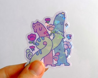 Kawaii Rainbow Glaze Cat Sticker: Holographic Laptop Decal