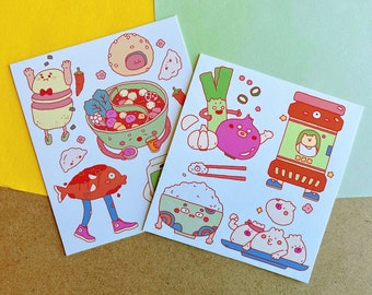 Chinese Food Art Print | Hot Pot, Rice, Potato, Buns and more | Card Stock Paper | Cute postcard