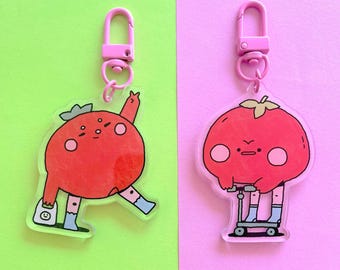 Kawaii Tomato Keychain | Acrylic Epoxy Charm, Tote Bag Accessory | Gift for her