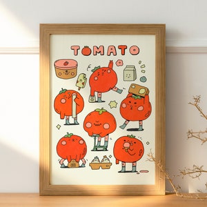 Grocery Shopping Tomato Poster | Retro Aesthetic Wall Art | Cute Anime Style Poster | Fun Kitchen Decor | Cartoon Snack Lover Poster