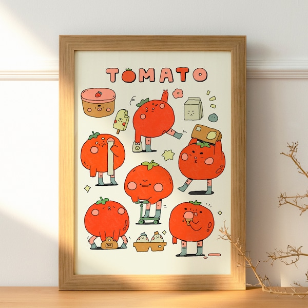 Grocery Shopping Tomato 8.5 by 11 Poster |Retro Poster|Retro Wall Art|Aesthetic Wall Art|Fun Poster|Cute Wall Decor|Cute Kitchen Poster