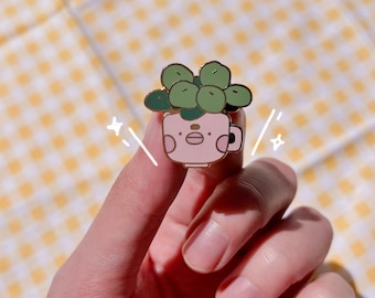 Kawaii Plant Enamel Pin: Derpy Tea Cup Design