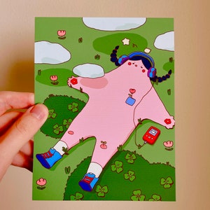 Impressão de arte Happy Day | Impressão de pôster | Arte de parede digital retrô | Arte estética Kawaii | Cartão postal digital para impressão | Pôster divertido
