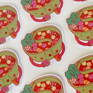 Kawaii HotPot-sticker | Leuke sticker Aziatisch eten | Laptopsticker |  Plannerstickers | Waterdichte vinylsticker