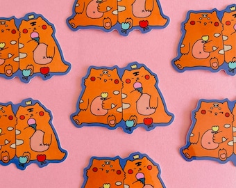 Kawaii Tiger Cat Friends Vinyl Sticker: Ice Cream & Flower