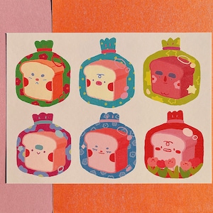 Pão em Saco Impressão de Arte Colorida | Arte Estética em Papel Cartão | Impressão de Arte Fofa | Impressão de Arte Kawaii