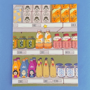 Schattig Aziatisch eten kunstafdruk | Esthetische Aziatische snackkunst op kartonpapier | Print Boba-melkthee, sap en frisdrank| Schattige kunst | Stationair
