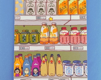 Cute Asian Food Art Print | Aesthetic Asian Snack Art on Card Stock Paper | Boba Milk Tea, Juice, and Soda Print| Cute Art | Stationary