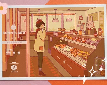 Bunny Bakery Art Print | Anime Style Foodie Postcard