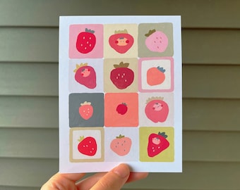 Colorful Strawberry Art Print: Kawaii Kitchen & Room Decor
