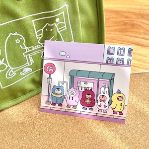 Impressão artística de jaqueta fofa de ponto de ônibus | Cartão postal estilo anime kawaii | 4x4,5 polegadas | Papelaria estética em papel cartão