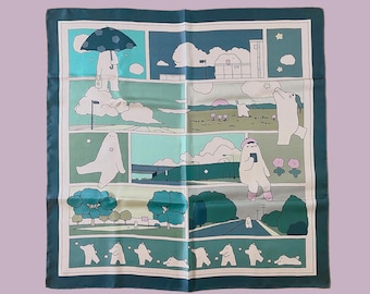 Mochi Man Mulberry Silk Scarf: Artsy Cartoon Headband, Neck Scarf