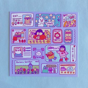 Niedliches Ticket und Coupons Kunstdruck | Ästhetische Kawaii Kunst | Anime-Stil Postkarte | Asiatisch Kunstdruck | 10x10cm | Nettes Geschenk