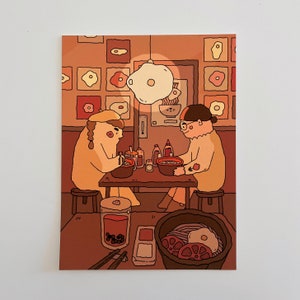 Cartaz de loja de macarrão quente | Impressão de arte exclusiva | Impressão de arte de comida asiática fofa | Impressão de arte kawaii | Arte de parede de comida chinesa | Cartão postal fofo | Casa de macarrão