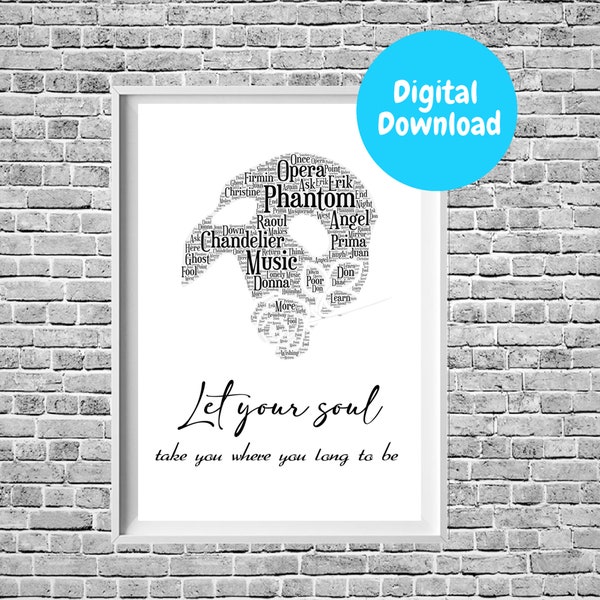 Phantom of the Opera Musical Digital Theatre Wall Art Print. Instantly Downloadable Phantom Mask Cloud Art. Ideal for home and gift ideas