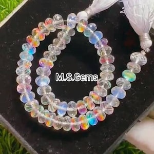 Fire Rainbow Quartz Faceted Rondelle Beads, Mystic Round Beads, Rainbow Hydro Quartz Beads,Jewellery Making, Feceted Gemstone 8 Inch Stend,