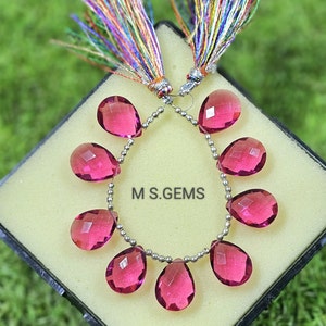 Pink Tourmaline Quartz Feceted Pear Briolettes Beads, Tourmaline Quartz feceted Pear, Hydro Quartz,gemstone, 5 matched pair (10 Beads)