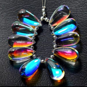 Mystic Quartz Smooth drop Beads,Fire Rainbow Quartz Smooth tear drop Beads,Rainbow Quartz Gemstone,Making jewelry,8 Inch Strend Size 9x16 MM