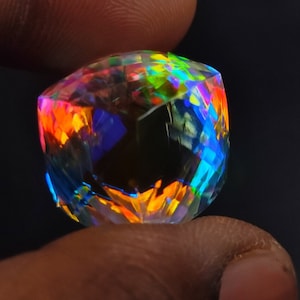 Rare Amazing Fire Rainbow Quartz Feceted Cube, Moonstone Fire Chakkr Cut Box Cube, Mystic Quartz, Multi Fire Quartz,Gemstone 2 Pieces Set