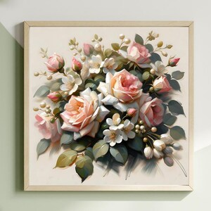 Rose Honeysuckle June Birth Month Flower Bouquet Digital Wall Art Print Digital Download