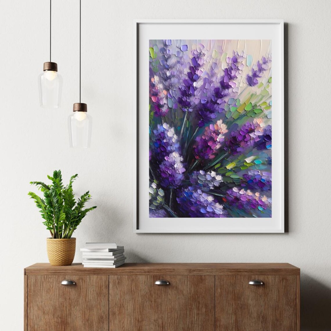 Lavender Purple Flowers Bouquet Oil Impasto Painting Digital Art Print ...
