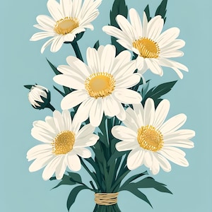 Daisy April Birth Flower Bouquet Digital Wall Art Print Instant Download