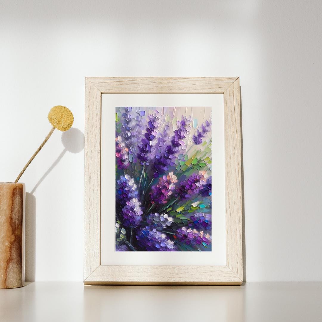 Lavender Purple Flowers Bouquet Oil Impasto Painting Digital Art Print ...