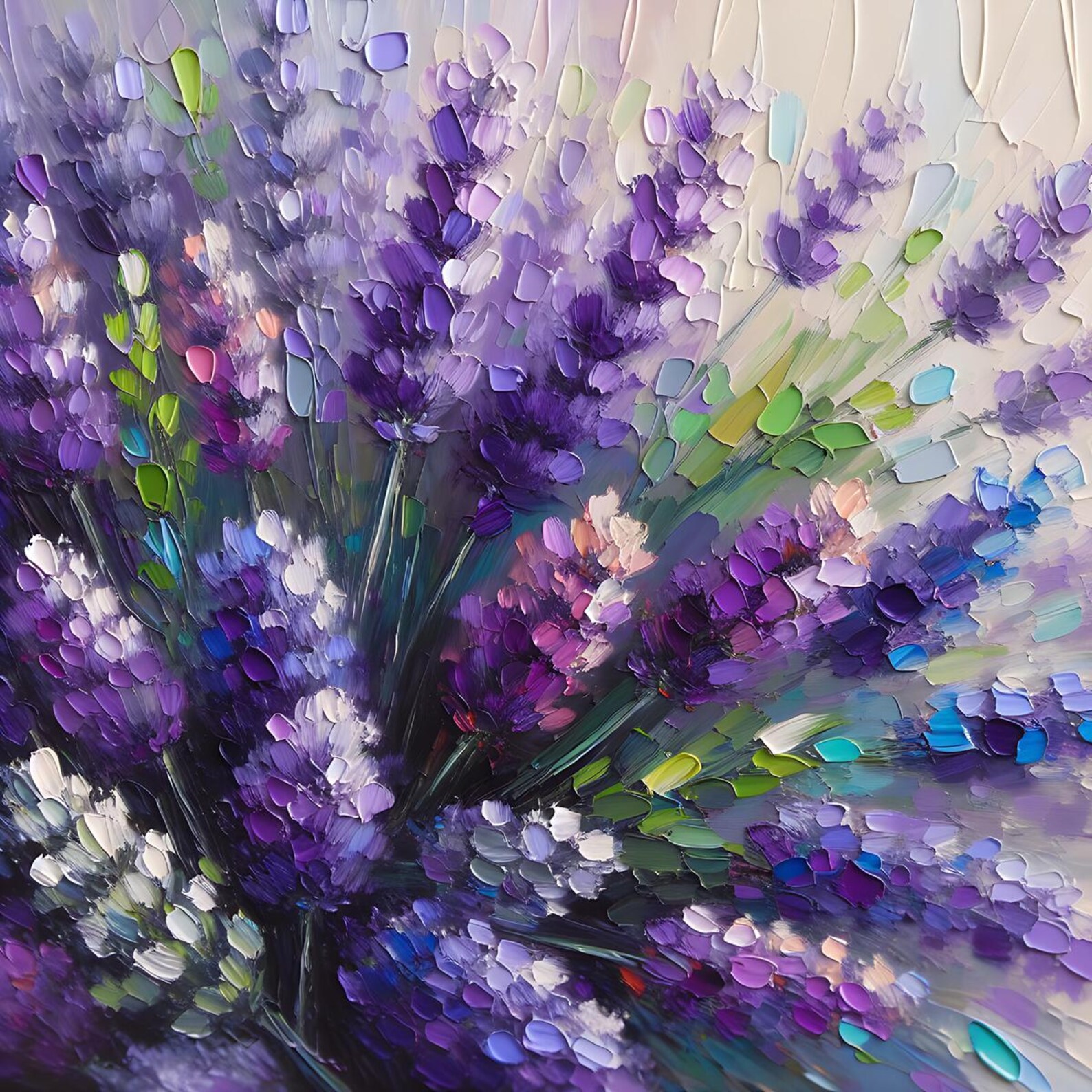 Lavender Purple Flowers Bouquet Oil Impasto Painting Digital Art Print ...
