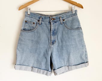 Vintage 90s Express Cuffed High Waist Jean Shorts Cotton Women's Size 9/10