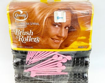 Goody Aluminum Spiral Ball Tip Jumbo Brush Rollers Pink Pins Hair 10 Set Vintage 70s NIP