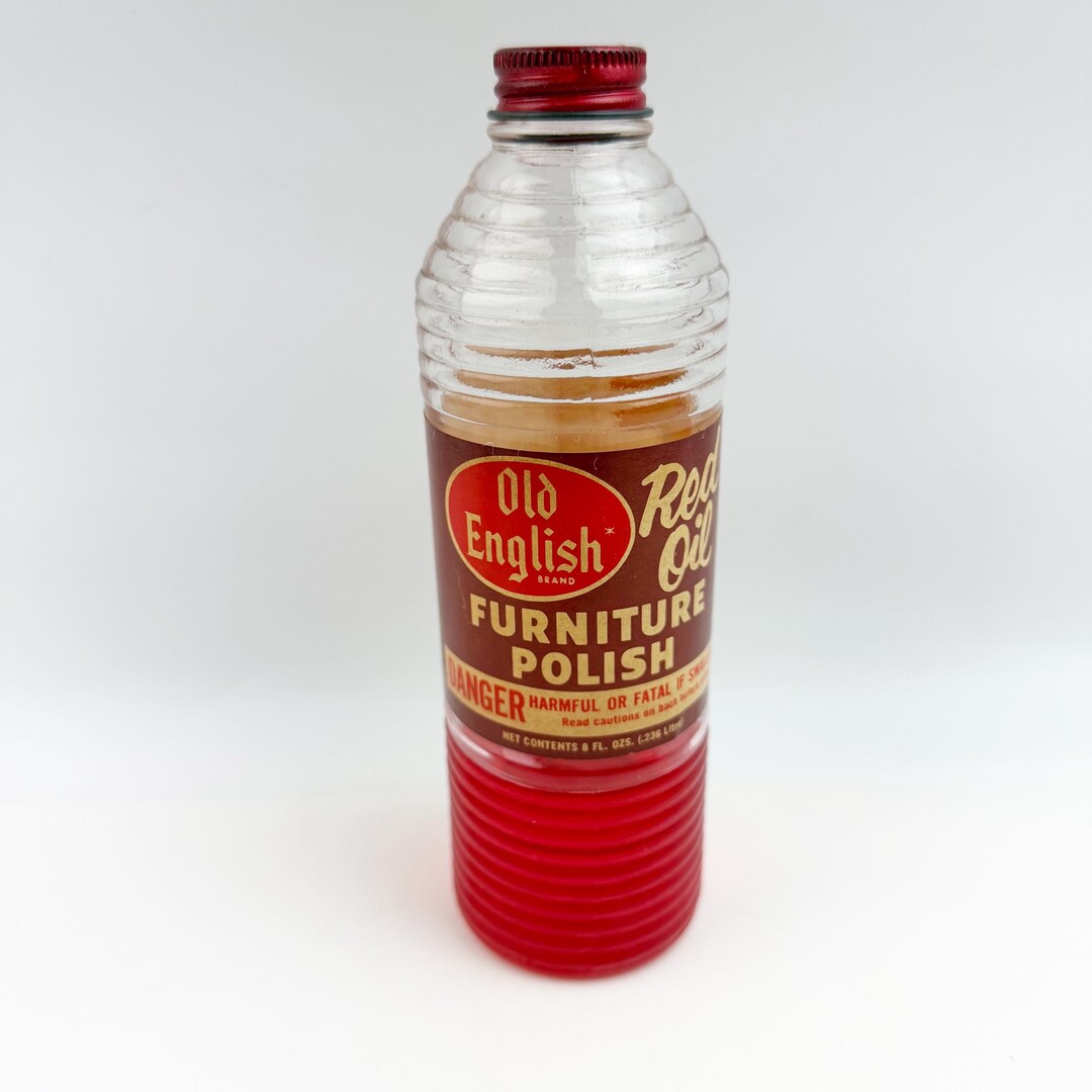 Vtg 1950s Old English Red Oil Furniture Polish Rib Bee Hive Prop Bottle ...