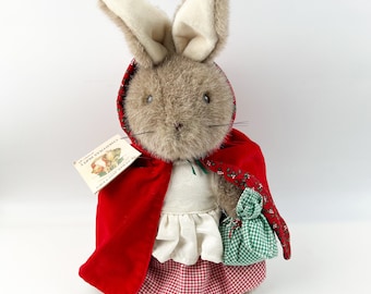 Vintage Eden Beatrix Potter Christmas Party Stuffed Plush Rabbit Red Cloak Tag