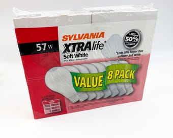 Sylvania Xtra Life 57W Soft White A19 Bulbs Pack of 8 Light New Sealed NOS