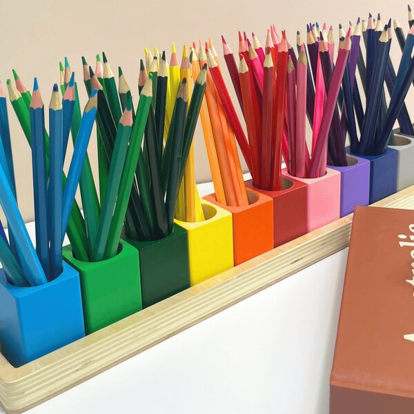 Montessori pencil holder, colored pencil holder, crayon decor, office decor for women desk, cute gift idea, artist pencil, rainbow decor