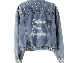 Personalised pearl denim jacket