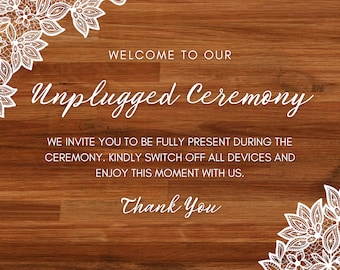 Wood and Lace Downloadable Unplugged Ceremony Sign